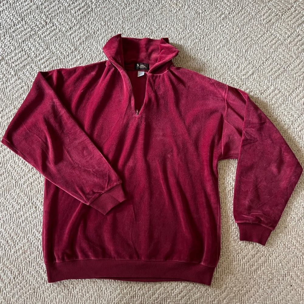Vintage 80s Bert Pulitzer Velour 1/4 Zip Up Top - L